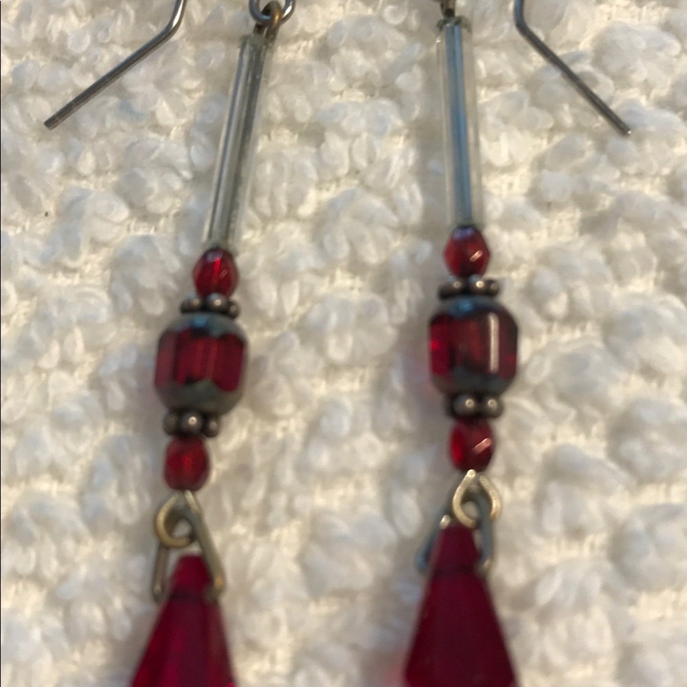 Dark Red Swarovski Crystal Drop Earrings